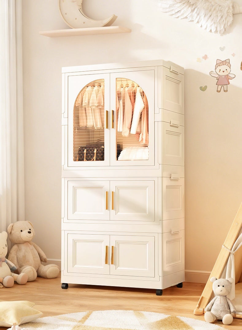 خزانة ملابس أطفال قابلة للتكديس، خزانة ملابس أطفال محمولة قابلة للطي مزودة بعجلات، خزانة تخزين كبيرة السعة مصنوعة من مادة البولي بروبيلين لغرفة النوم - Image 1